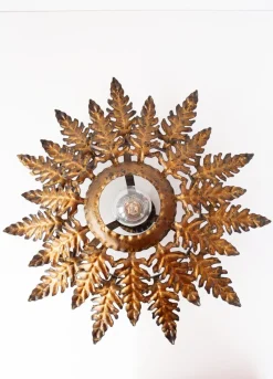 Pamono Gold Leaf Metal Ceiling Light, 1950> Ceiling Lights