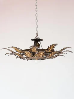 Pamono Gold Leaf Metal Ceiling Light, 1950> Ceiling Lights