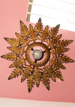 Pamono Gold Leaf Metal Ceiling Light, 1950><noscript><img width=