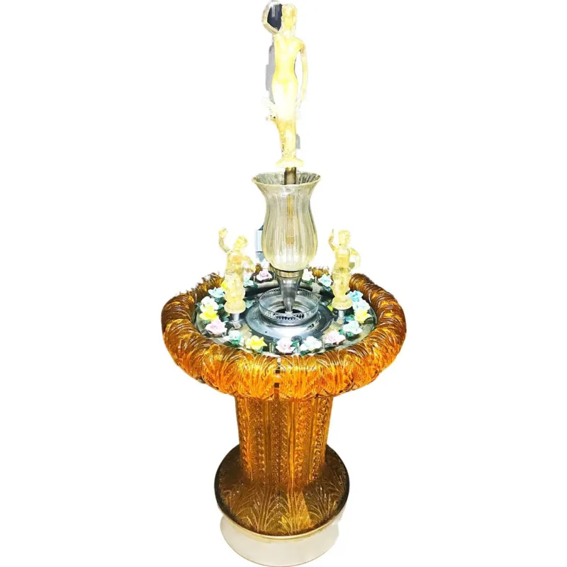 Pamono Gold Orange Murano Glass Fountain with Lighting and Water, Italy, 1970s> Garden Accessories