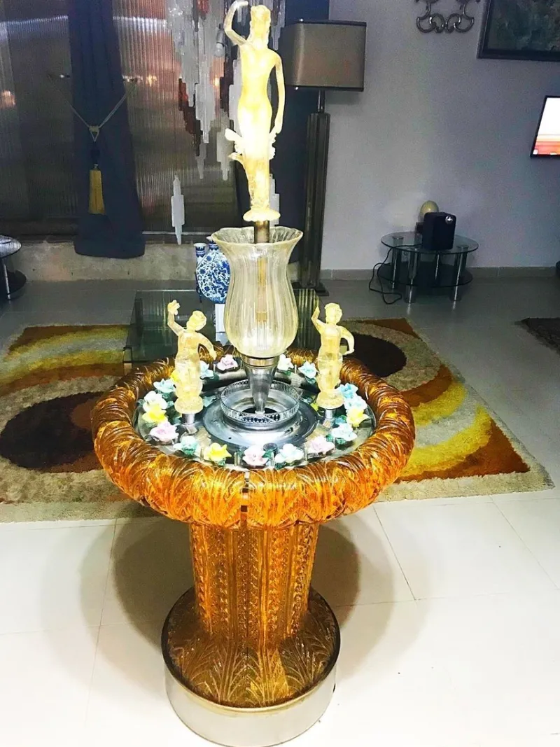 Pamono Gold Orange Murano Glass Fountain with Lighting and Water, Italy, 1970s> Garden Accessories