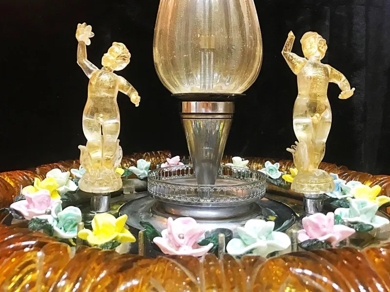 Pamono Gold Orange Murano Glass Fountain with Lighting and Water, Italy, 1970s> Garden Accessories