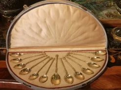 Pamono Gold Plated Silver Coffee Spoons, Set of 13><noscript><img width=