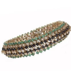 Pamono Gold Strands Bracelet with Emerald and Sapphire and Diamonds> Bracelets
