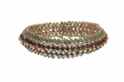 Pamono Gold Strands Bracelet with Emerald and Sapphire and Diamonds> Bracelets