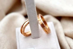 Pamono Gold Wedding Rings with Engravings and Double Strip, Set of 2><noscript><img width=