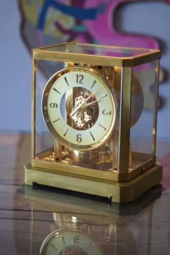 Pamono Golden Brass Türler Clock from Jaeger-LeCoultre> Clocks