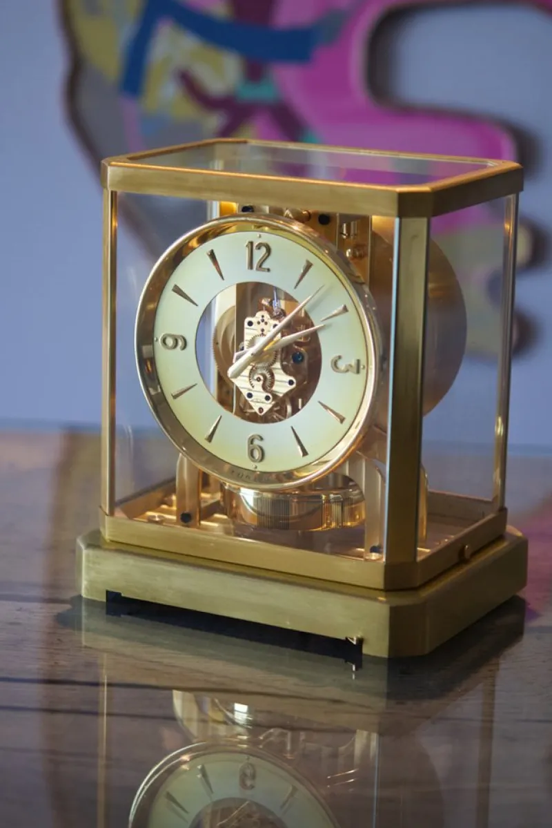 Pamono Golden Brass Türler Clock from Jaeger-LeCoultre> Clocks