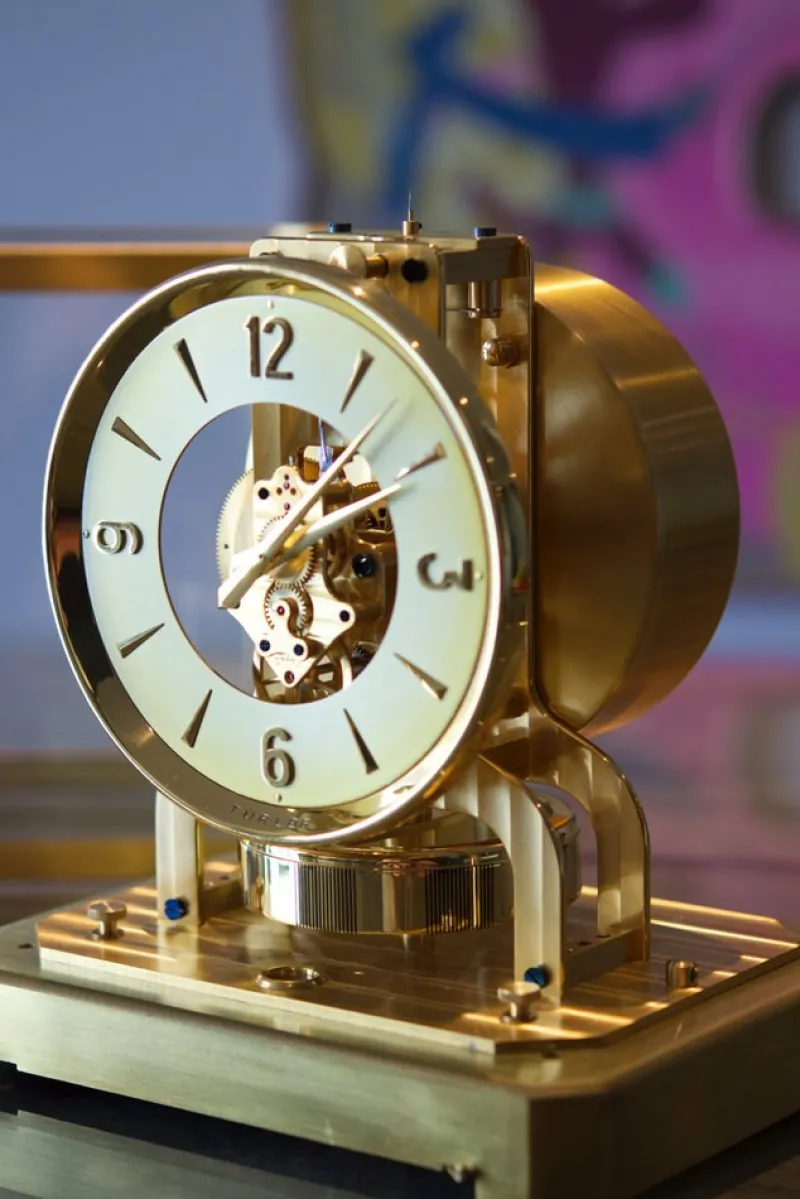Pamono Golden Brass Türler Clock from Jaeger-LeCoultre> Clocks