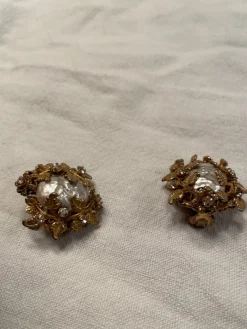 Pamono Gold-Plated Earrings by Miriam Haskell, 1960s, Set of 2><noscript><img width=