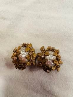 Pamono Gold-Plated Earrings by Miriam Haskell, 1960s, Set of 2><noscript><img width=