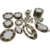 Pamono Gold-Plated Service from L' Ancienne Manufacture Royale de Limoges, France, 1980s, Set of 75> Dinner Plates & Bowls
