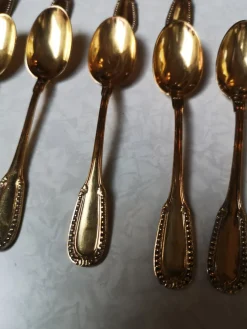 New Pamono Gold-Plated Sterling Silver Coffee Spoons from Christofle, France, Set of 12