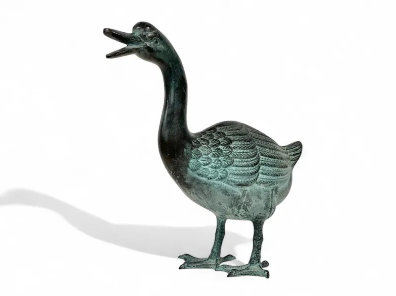 Hot Pamono Goose Sculpture, 1920s-1940s, Green-Patinated Bronze