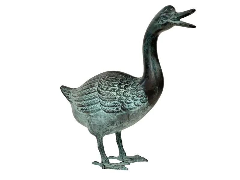Hot Pamono Goose Sculpture, 1920s-1940s, Green-Patinated Bronze