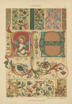 Hot Pamono Gothic Artwork from Ornamentenschatz, 1887, Paper, Set of 6