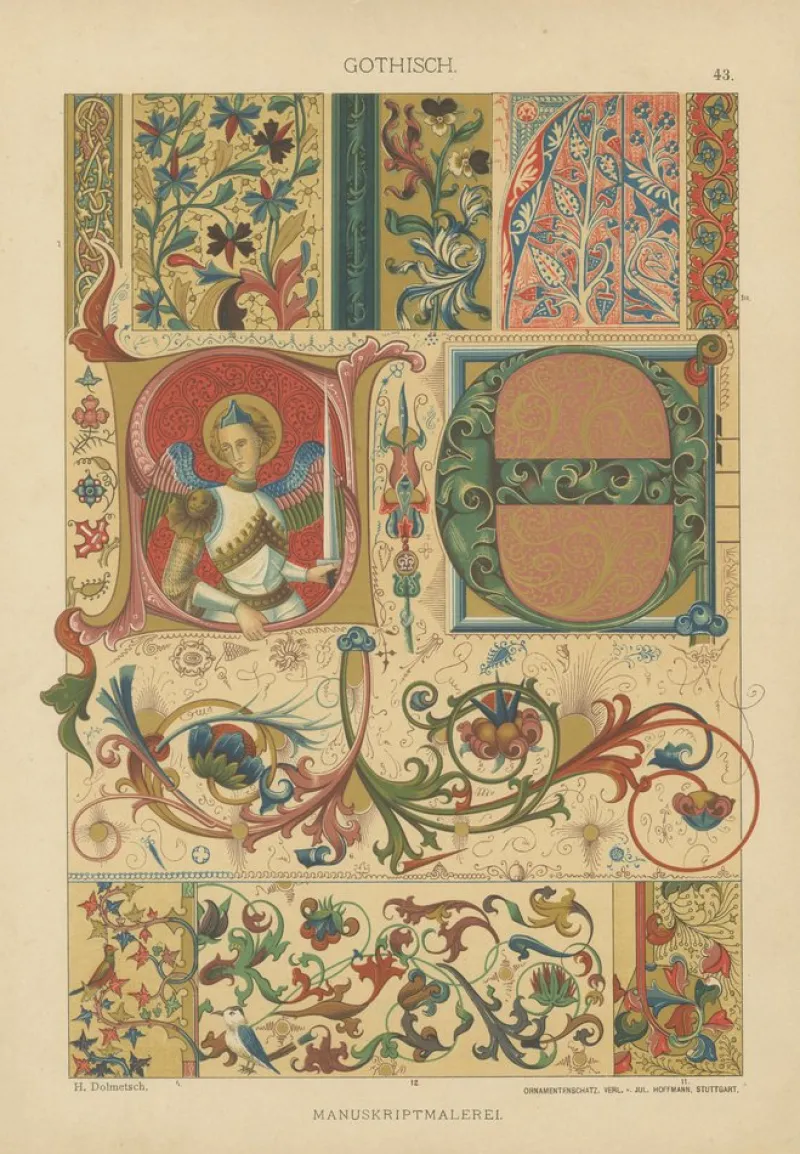 Hot Pamono Gothic Artwork from Ornamentenschatz, 1887, Paper, Set of 6
