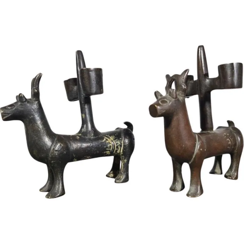 Pamono Gothic Bronze Candlesticks, Germany, 1380s, Set of 2> Candleholders