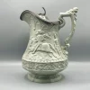Pamono Gothic Revival Ceramic Relief Jug with Pewter Mount from W. Ridgway & Son, England, 1840s> Bottles, Carafes & Jugs