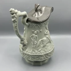 Pamono Gothic Revival Ceramic Relief Jug with Pewter Mount from W. Ridgway & Son, England, 1840s><noscript><img width=