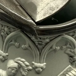 Pamono Gothic Revival Ceramic Relief Jug with Pewter Mount from W. Ridgway & Son, England, 1840s><noscript><img width=
