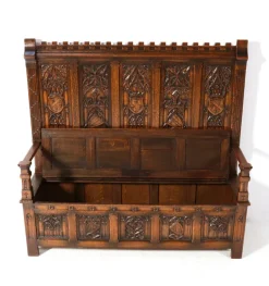 Online Pamono Gothic Revival Oak High Back Hall Bench, 1900s