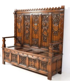Online Pamono Gothic Revival Oak High Back Hall Bench, 1900s