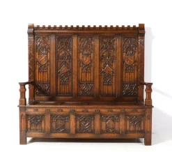 Online Pamono Gothic Revival Oak High Back Hall Bench, 1900s