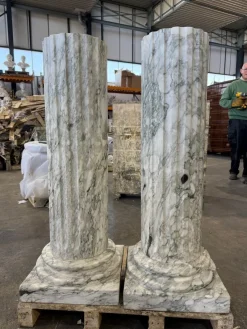 Outlet Pamono Grand Fluted Verde Alpi Marble Columns on Stepped Bases, Set of 2