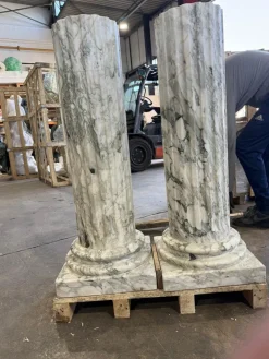 Outlet Pamono Grand Fluted Verde Alpi Marble Columns on Stepped Bases, Set of 2