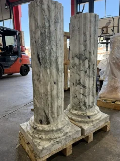 Outlet Pamono Grand Fluted Verde Alpi Marble Columns on Stepped Bases, Set of 2