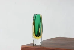 Pamono Green and Amber Sommerso Glass Faceted Vase> Vases