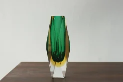 Pamono Green and Amber Sommerso Glass Faceted Vase><noscript><img width=