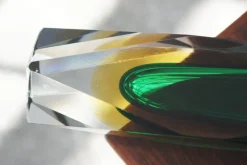 Pamono Green and Amber Sommerso Glass Faceted Vase><noscript><img width=