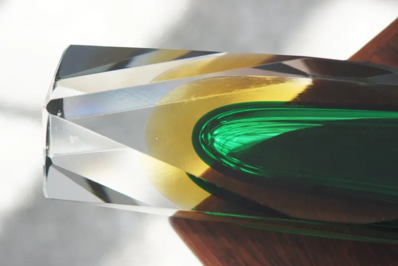 Pamono Green and Amber Sommerso Glass Faceted Vase> Vases