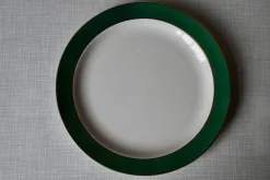 Pamono Green and Gold Earthenware Dinner, Soup and Dessert Plates from HBCM Creil et Montereau, Set of 21><noscript><img width=