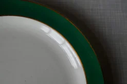 Pamono Green and Gold Earthenware Dinner, Soup and Dessert Plates from HBCM Creil et Montereau, Set of 21><noscript><img width=