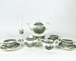 Pamono Green Burgenland Coffee and Tea Set in Porcelain from Villeroy & Boch, Germany, 1980s, Set of 13> Coffee & Tea Service