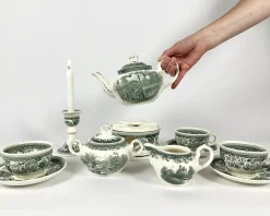 Pamono Green Burgenland Coffee and Tea Set in Porcelain from Villeroy & Boch, Germany, 1980s, Set of 13> Coffee & Tea Service