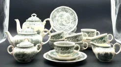 Pamono Green Burgenland Coffee or Tea Service from Villeroy & Boch, 1960s, Set of 28> Coffee & Tea Service