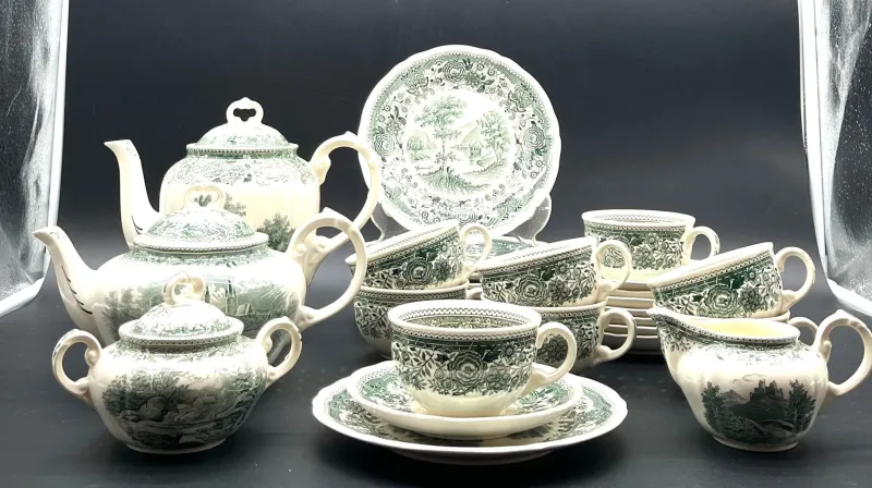 Pamono Green Burgenland Coffee or Tea Service from Villeroy & Boch, 1960s, Set of 28> Coffee & Tea Service