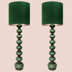 Hot Pamono Green Ceramic Floor Lamp from Kaiser with Silk Lampshade, 1960