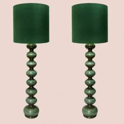 Hot Pamono Green Ceramic Floor Lamp from Kaiser with Silk Lampshade, 1960