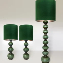 Hot Pamono Green Ceramic Floor Lamp from Kaiser with Silk Lampshade, 1960
