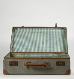Pamono Green Checkered Hardboard Suitcase, Italy, 1950s><noscript><img width=