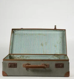 Pamono Green Checkered Hardboard Suitcase, Italy, 1950s><noscript><img width=
