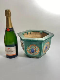 Outlet Pamono Green Glazed Terracotta Plant Pot Holder, France, 1930s