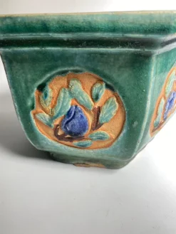 Outlet Pamono Green Glazed Terracotta Plant Pot Holder, France, 1930s