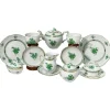 New Pamono Green Porcelain Chinese Bouquet Apponyi Tea Set from Herend Hungary, Set of 10