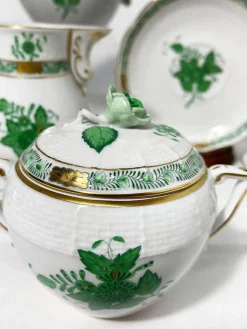 New Pamono Green Porcelain Chinese Bouquet Apponyi Tea Set from Herend Hungary, Set of 10